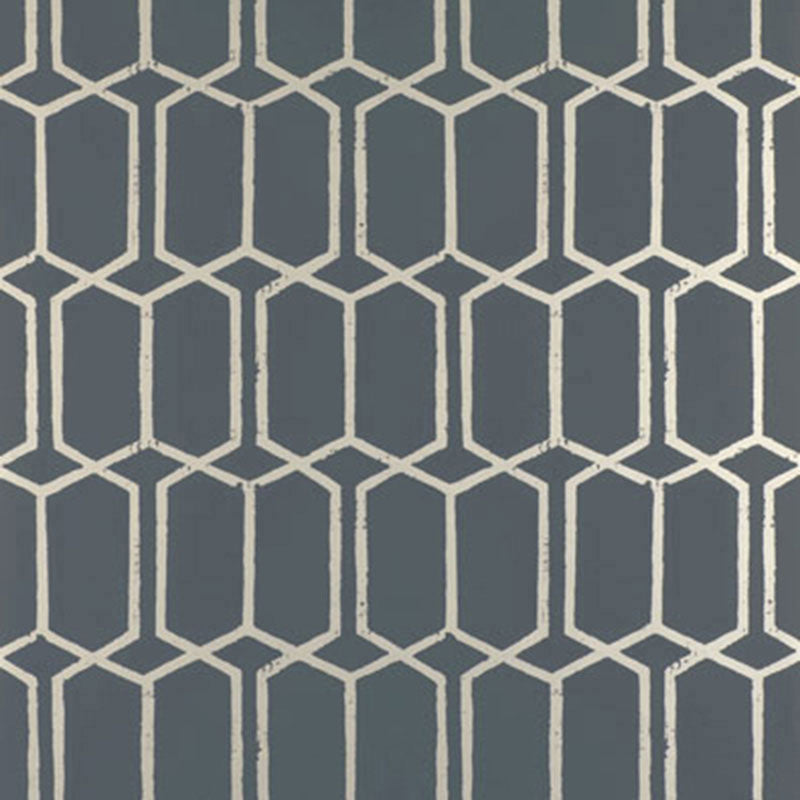 Schumacher Wallpaper 5003281 Modern Trellis Charcoal Metallic