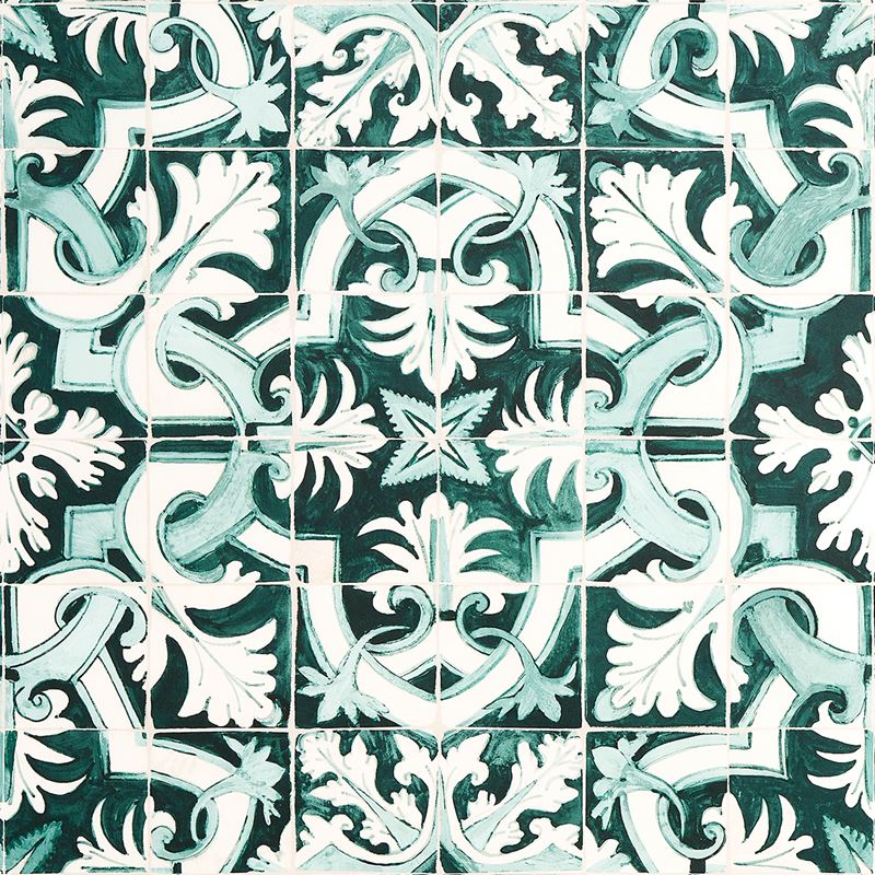 Schumacher Wallpaper 5015121 Azulejos Emerald
