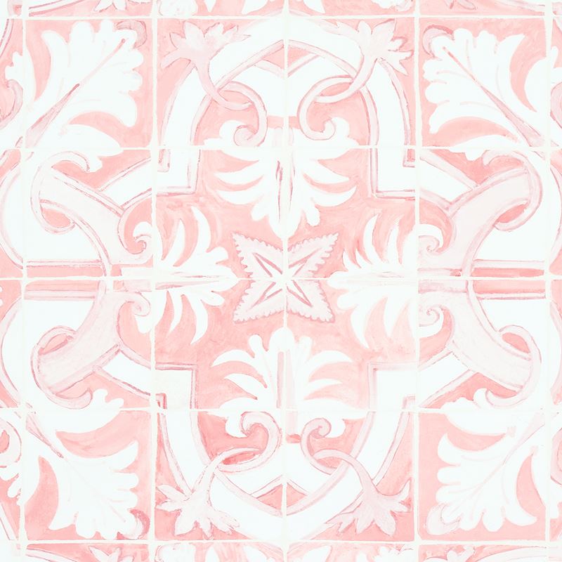 Schumacher Wallpaper 5015122 Azulejos Pink