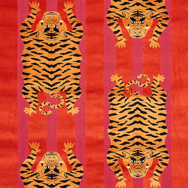 Schumacher Fabric 77231 Jokhang Tiger Velvet Red & Pink