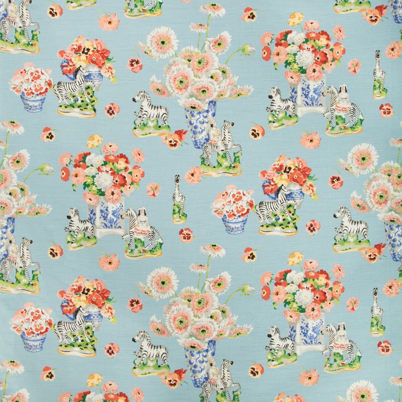 Brunschwig & Fils Fabric BR-79653.15 Gillian S Zebras Linen & Cotton Print Sky