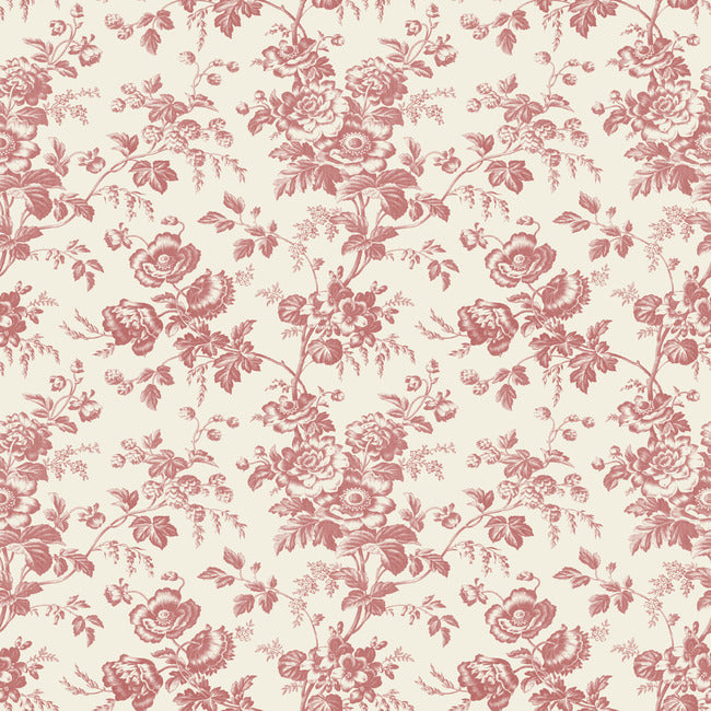 York RT7871 French Red Anemone Toile Wallpaper