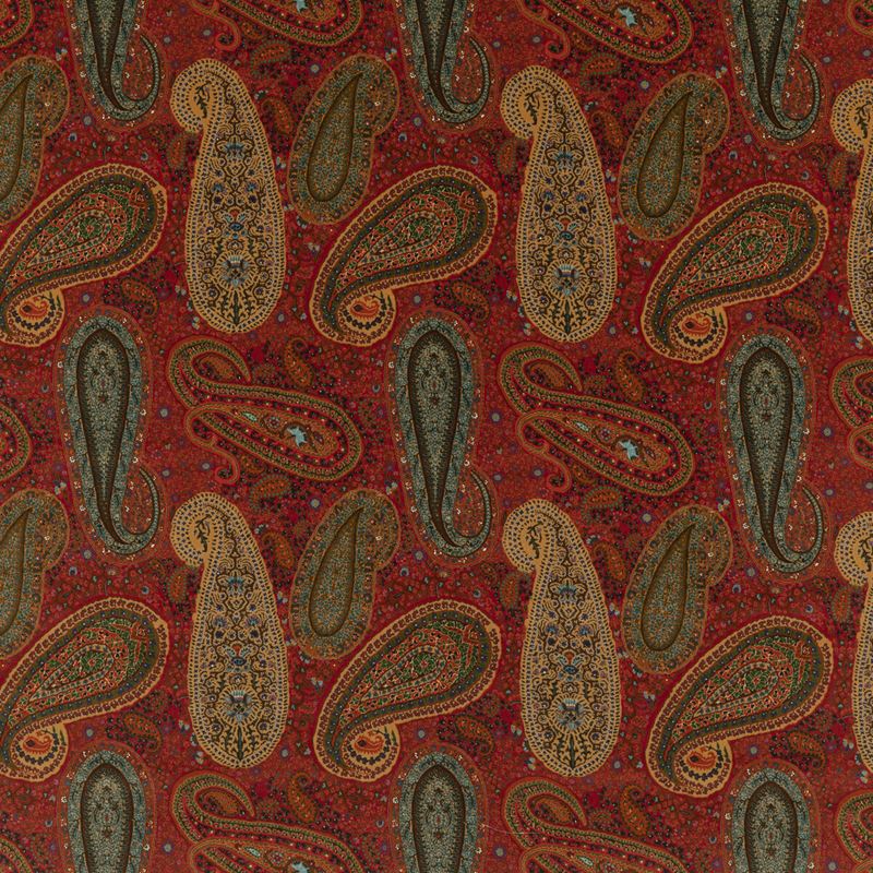 Mulberry Fabric FD2002.R52 Peregrine Paisley Velvet Teal/Red