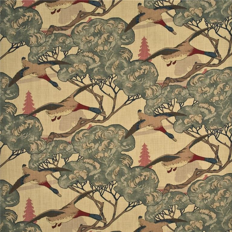 Mulberry Fabric FD205.L18 Flying Ducks Camel/Grey