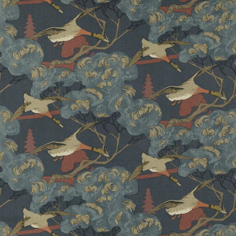Mulberry Fabric FD205.V110 Flying Ducks Red/Blue