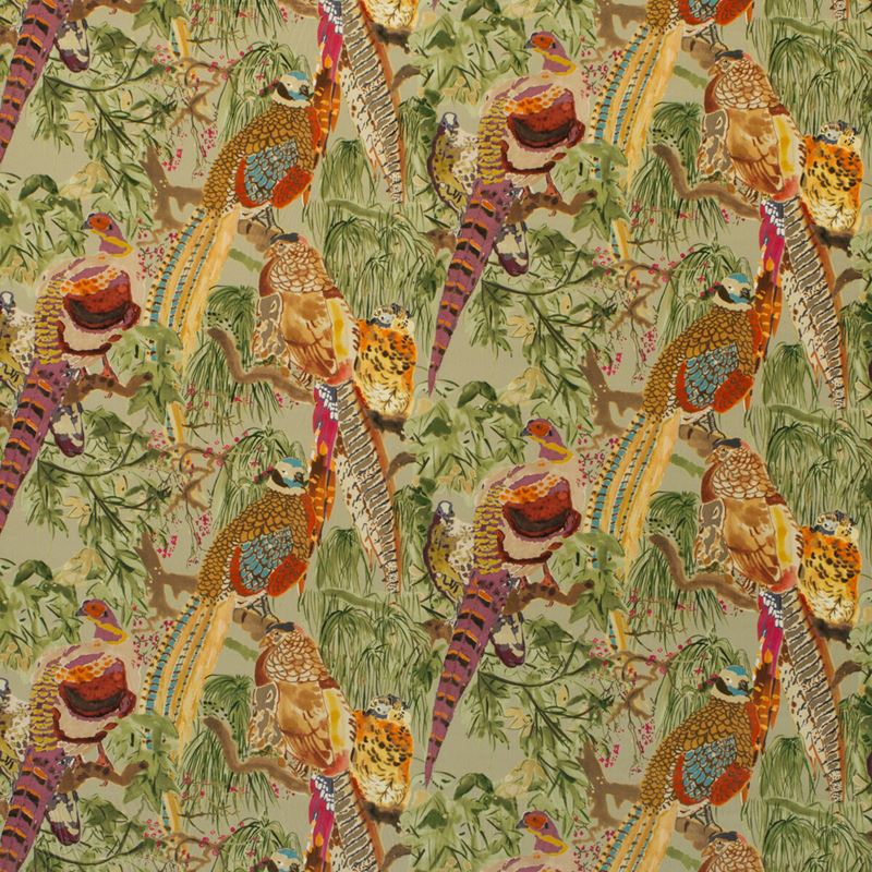 Mulberry Fabric FD268.H46 Game Birds Velvet Fig Multi