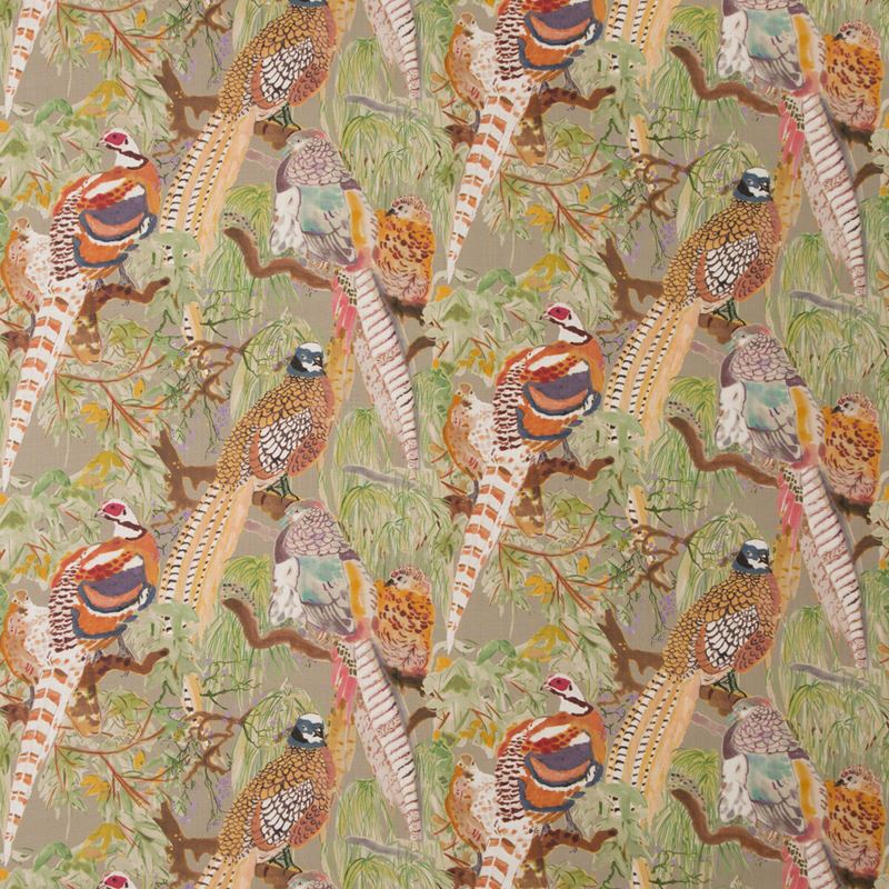 Mulberry Fabric FD269.K102 Game Birds Linen Stone Multi