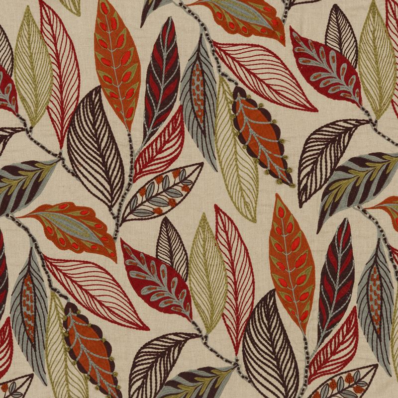 Mulberry Fabric FD766.V54 Forest Leaves Red/Plum