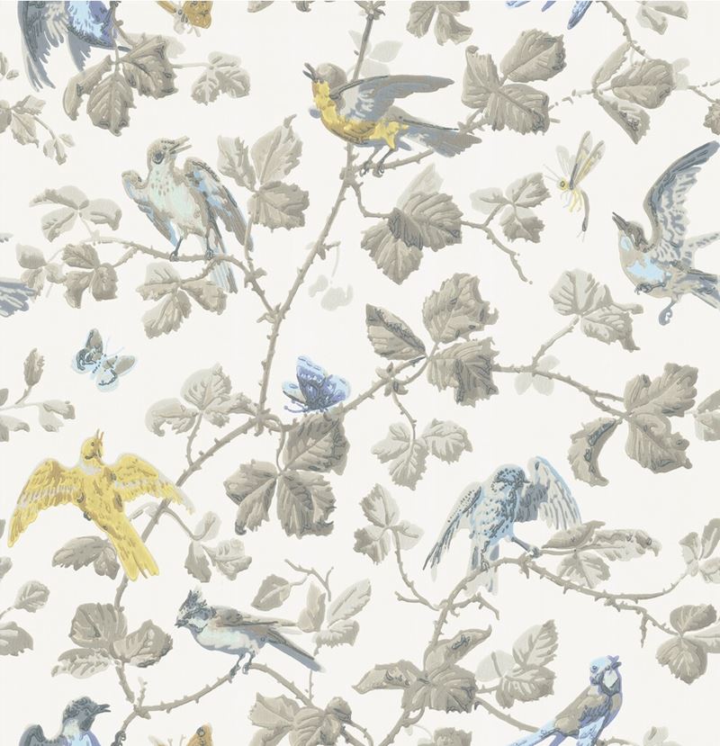 Cole & Son Wallpaper 100/2008.CS Winter Birds Yellow & Grey