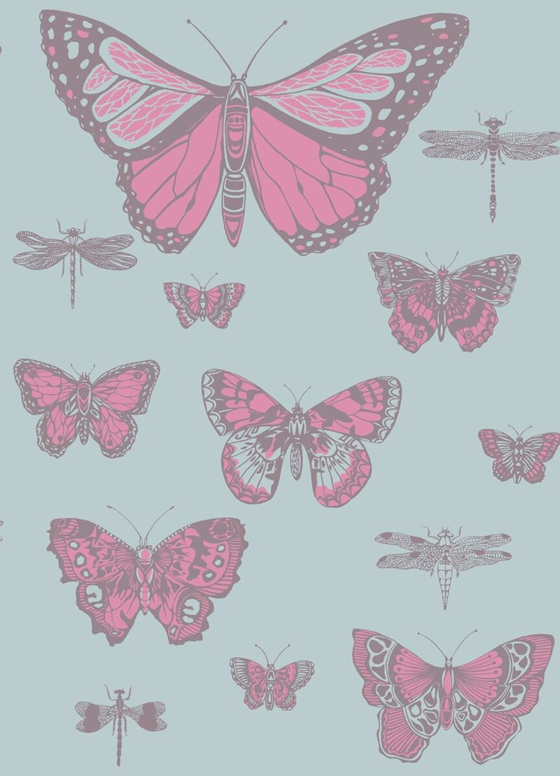 Cole & Son Wallpaper 103/15062.CS Butterflies & Dragonflies Pink On Blue