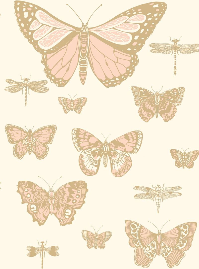 Cole & Son Wallpaper 103/15066.CS Butterflies & Dragonflies Pink On Ivry