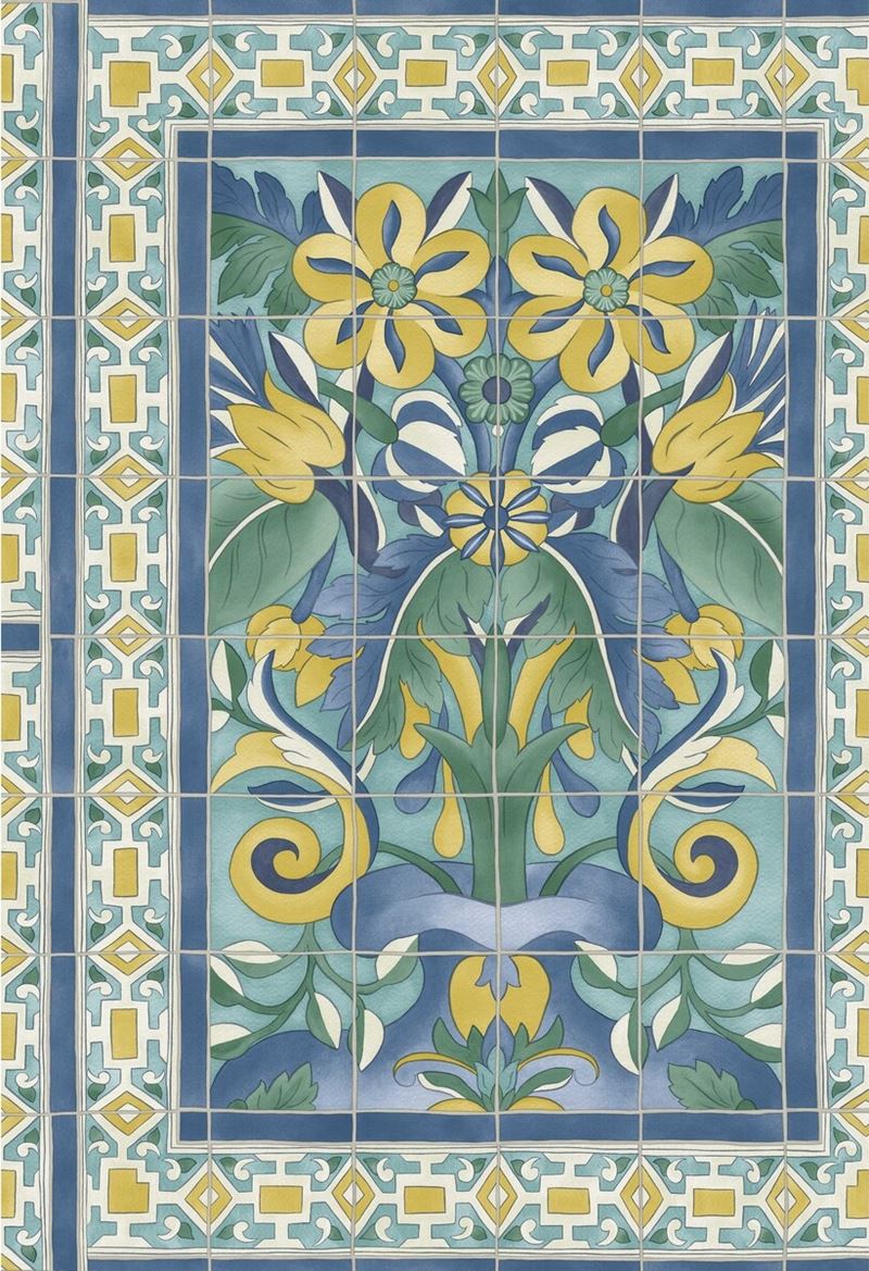 Cole & Son Wallpaper 117/5013.CS Triana Canary Yellow & China Blue On Teal