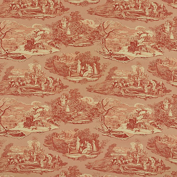 Schumacher Fabric 1207013 Four Seasons Toile Document Red