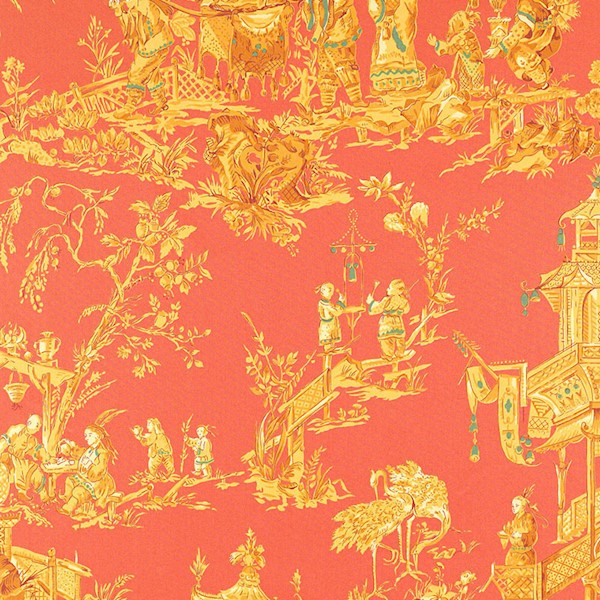 Schumacher Fabric 168271 Chinois Coral