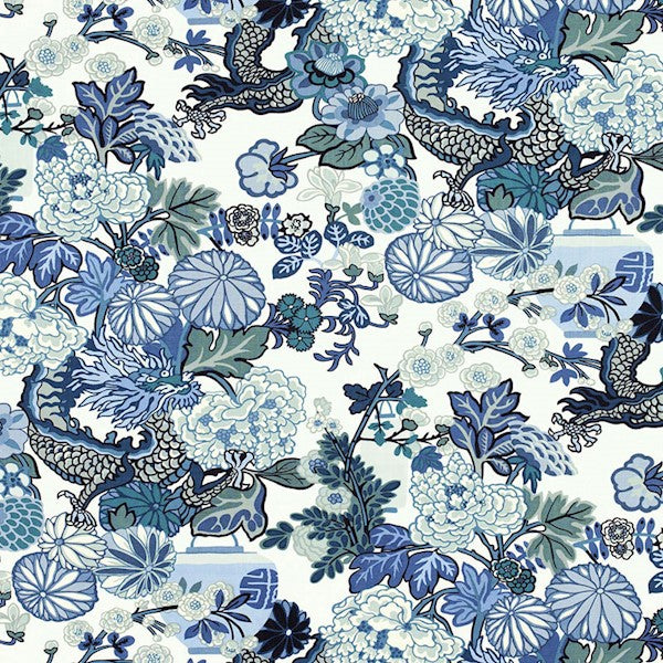 Schumacher Fabric 173272 Chiang Mai Dragon China Blue