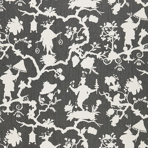 Schumacher Fabric 174581 Shantung Silhouette Print Smoke