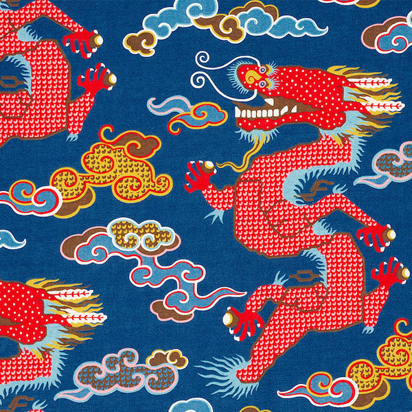 Schumacher Fabric 178590 Magical Ming Dragon Navy