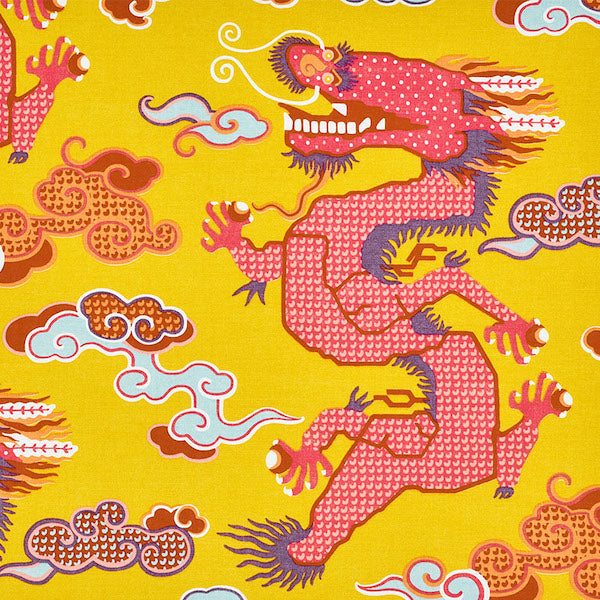 Schumacher Fabric 178591 Magical Ming Dragon Yellow