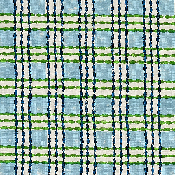Schumacher Fabric 179800 Trellis Hand Block Print Sky & Grass