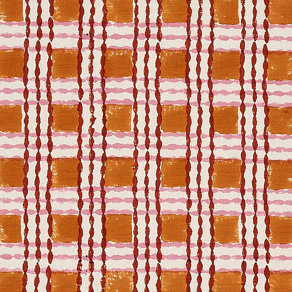 Schumacher Fabric 179802 Trellis Hand Block Print Copper & Rose
