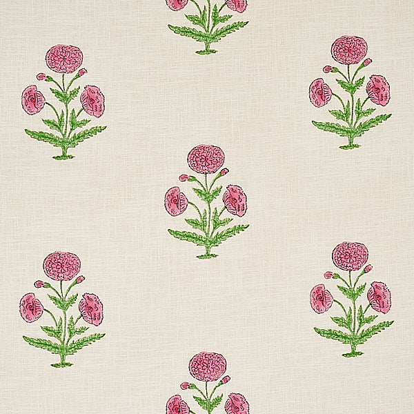 Schumacher Fabric 179842 Poppy Hand Block Print Rose & Grass