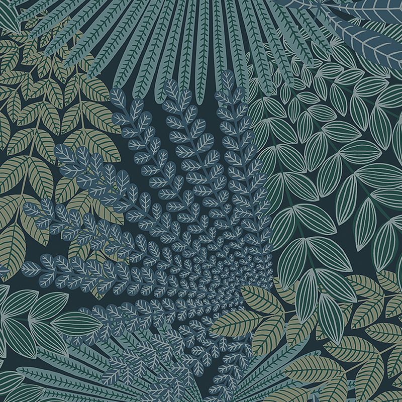 Schumacher Wallpaper 2261 Velvet Leaves Spruce and Blue
