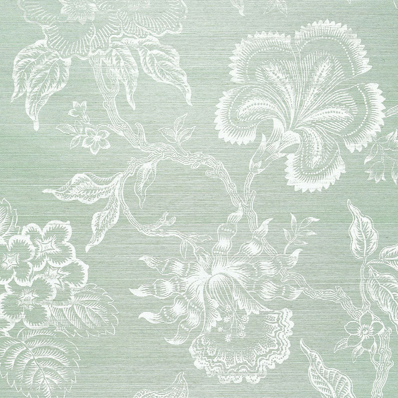 Schumacher Wallpaper 5006092 Hothouse Flowers Sisal Seaglass & Chalk