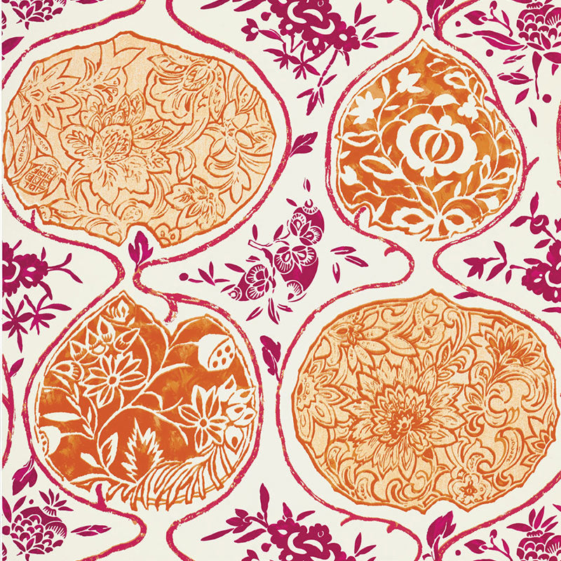 Schumacher Wallpaper 5006962 Katsugi Tangerine & Berry