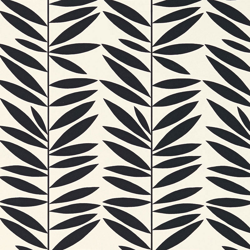Schumacher Wallpaper 5007513 Leaf Stripe Ebony