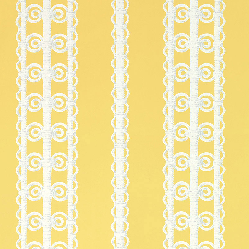 Schumacher Wallpaper 5007722 Wicker Stripe Lemon Blossom