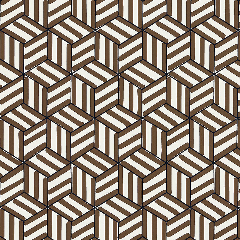 Schumacher Wallpaper 5007963 Tumbling Blocks Chocolate