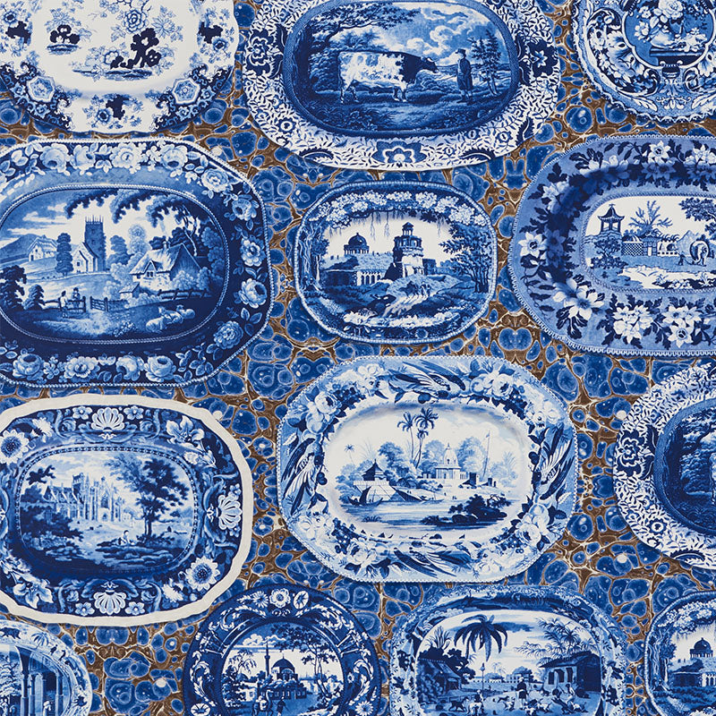 Schumacher Wallpaper 5010410 Plates & Platters Blue - Inside Stores 