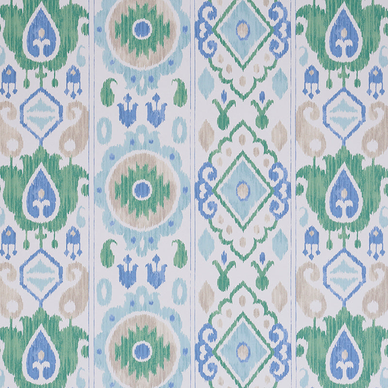 Schumacher Wallpaper 5010710 Elizia Ikat Green & Blue