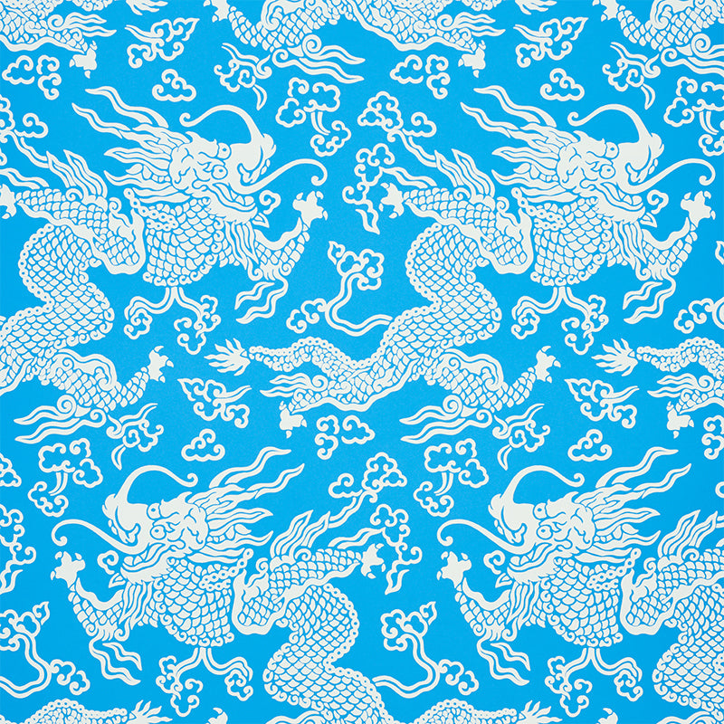 Schumacher Wallpaper 5010881 Ruan Dragon Damask Blue