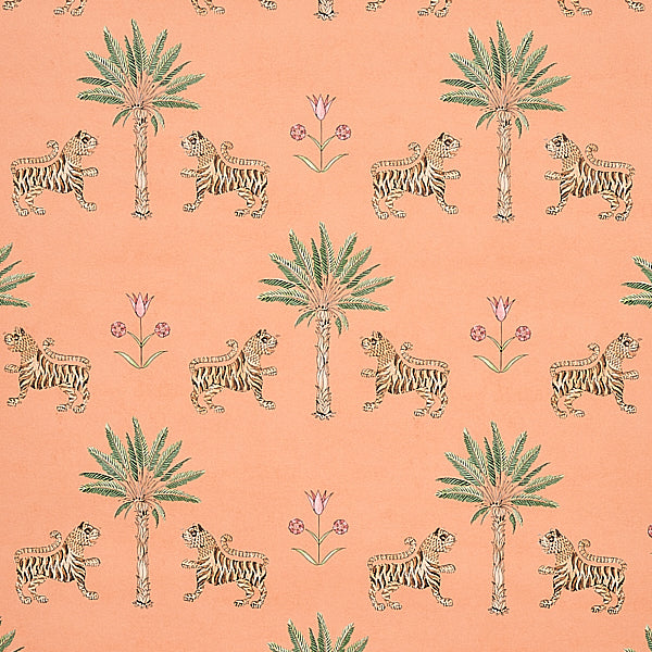 Schumacher Wallpaper 5012920 Tiger Palm Crimson On Peach