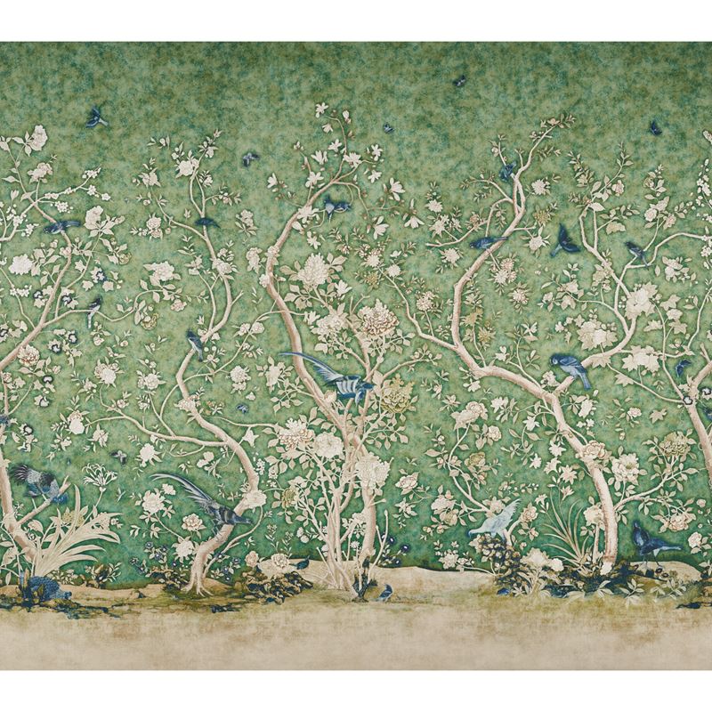 Schumacher Wallpaper 5015152 Les Oiseaux Panel Set Jade