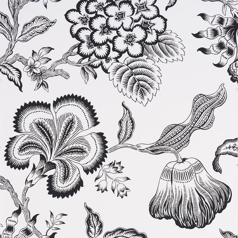 Schumacher Wallpaper 5015323 Hothouse Flowers Silhouette Black and White