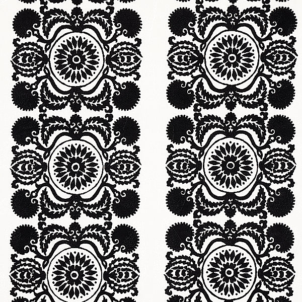 Schumacher Fabric 70263 Castanet Embroidery Black