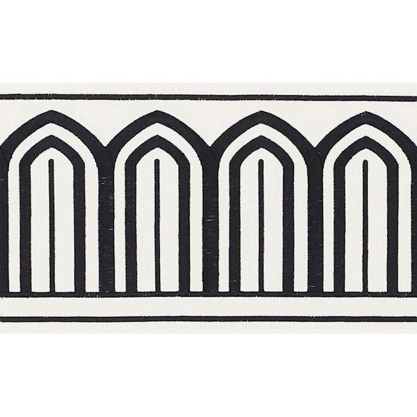 Schumacher Fabric Trim 70770 Arches Embroidered Tape Wide Black On White