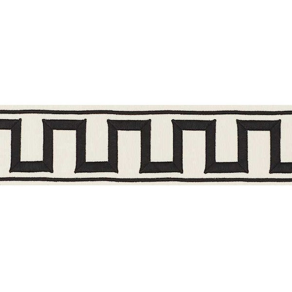Schumacher Fabric Trim 70790 Greek Key Embroidered Tape Black On Ivory