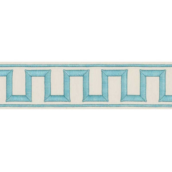 Schumacher Fabric Trim 70793 Greek Key Embroidered Tape Aqua