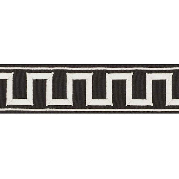 Schumacher Fabric Trim 70802 Greek Key Embroidered Tape White On Black
