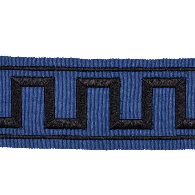 Schumacher Fabric Trim 70803 Greek Key Embroidered Tape Black On Navy