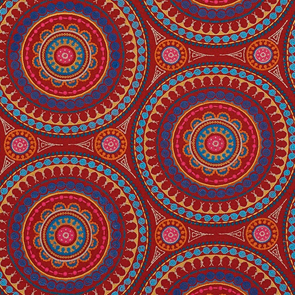 Schumacher Fabric 71951 Idris Embroidery Red & Multi