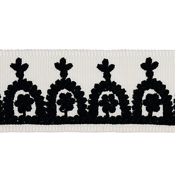 Schumacher Fabric Trim 74155 Noelia Embroidered Tape Black On Ivory