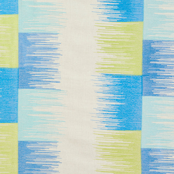 Schumacher Fabric 78401 Sunburst Stripe Embroidery Blue & Lime