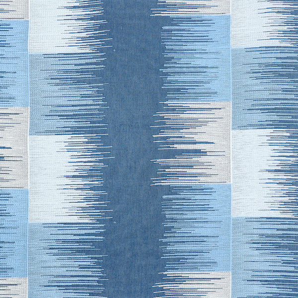 Schumacher Fabric 78402 Sunburst Stripe Embroidery Blues