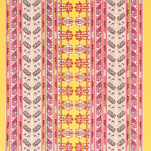 Schumacher Fabric 79622 Vinka Embroidery Pink & Yellow