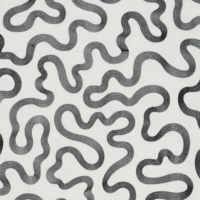 Schumacher Fabric 80791 Riley Embroidery Black On Ivory