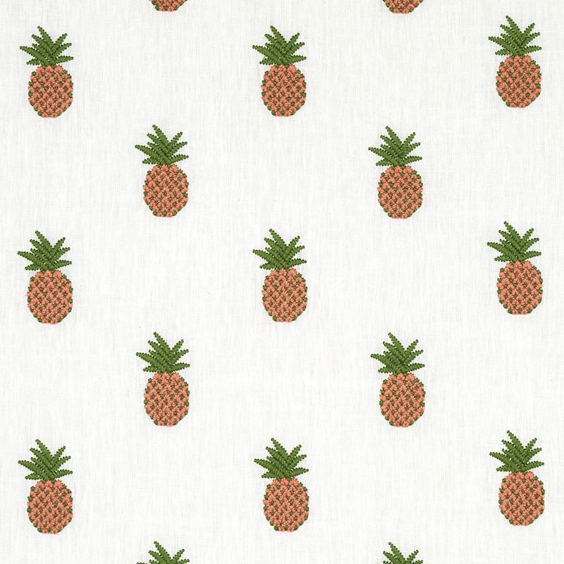 Schumacher Fabric 81530 Pineapple Embroidery Apricot On Ivory